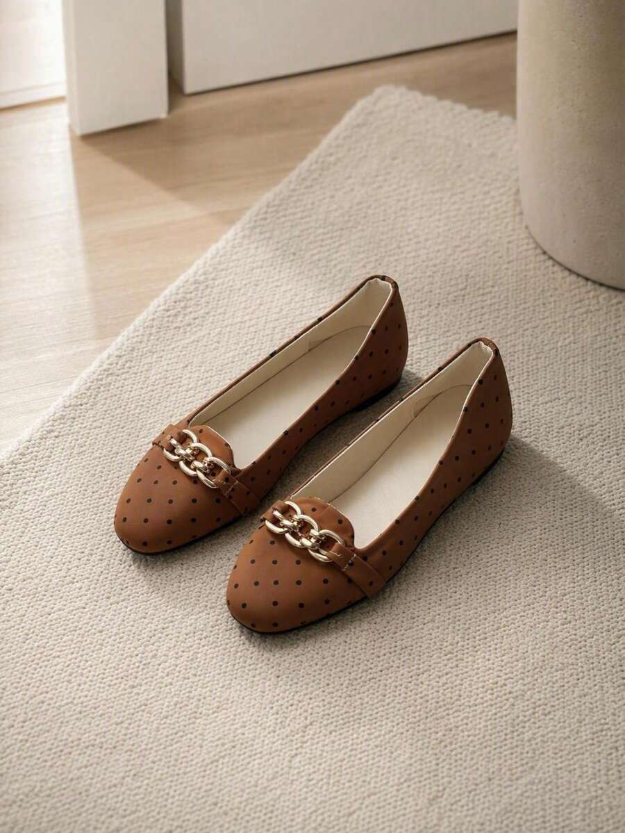 1 Pair 2026 New Girls Shoes, Small Polka Dot Print + Gold Metal Thick ...