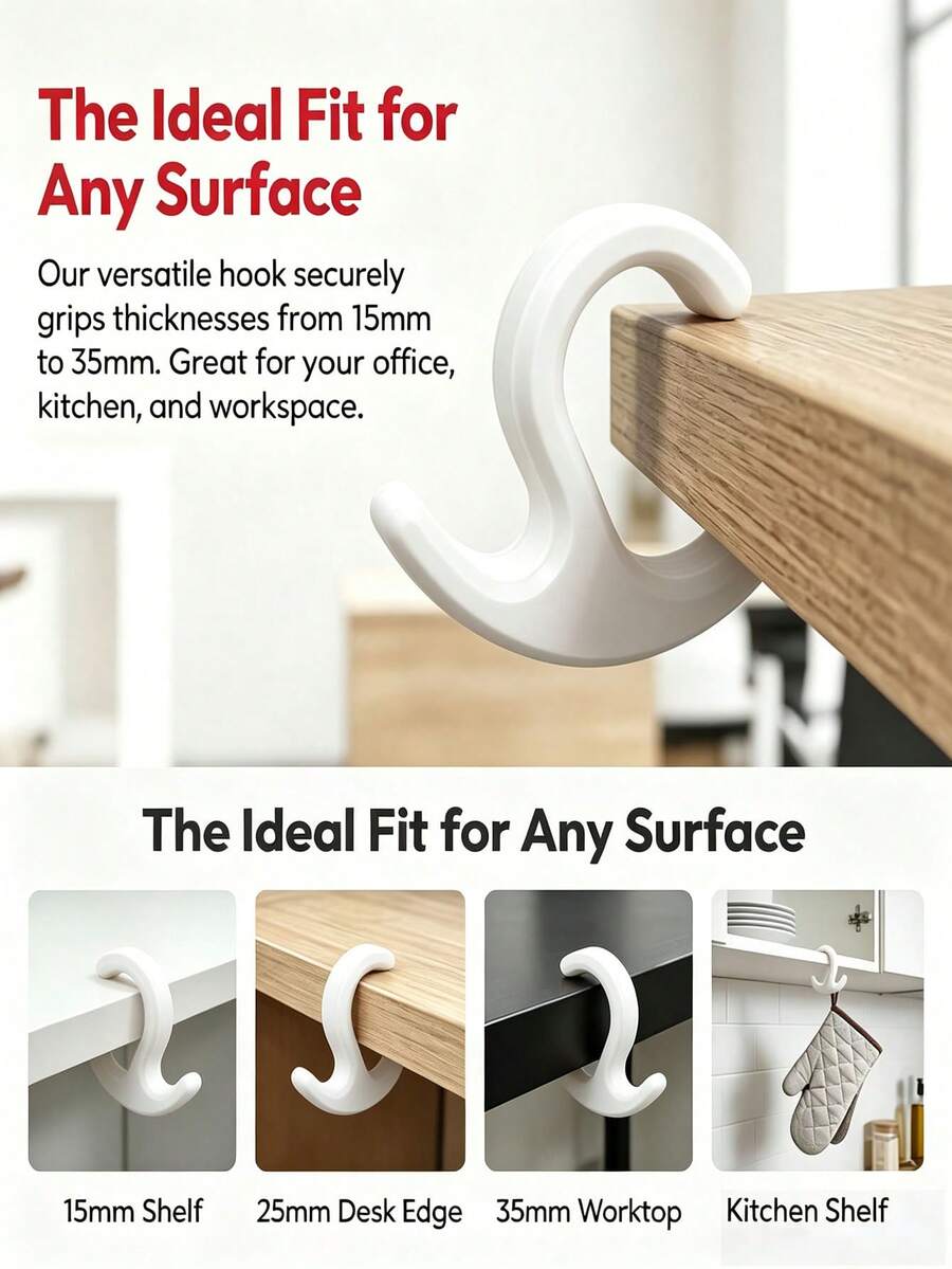 C-Shaped Desk Hook, No Installation Required, Non-Slip Storage Rack, Suitable For Backpacks, Handbags, Headphones And Kitchen Utensils, Fits 15–35mm Thick Desktops - Multicolor - View 1