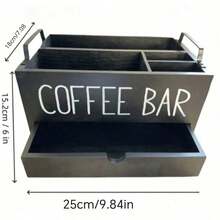 1pc Rustic Wooden Coffee Bar Organizer, Countertop Coffee Capsule Storage Rack, Desktop Coffee Tea Beverage Condiment Organizer, Rustic Coffee Accessories Storage Box, Bar Decor, Home Storage & Organization - Multicolor - View 2