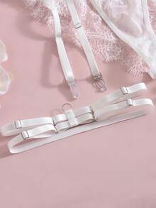 4pcs Women's Sexy Lingerie Set White Lace Mesh Sheer Underwire Bra, Waist Belt With Leg Rings, Panties, For Valentine's Day Home Bedroom Couple Play - 白色 - 查看 11