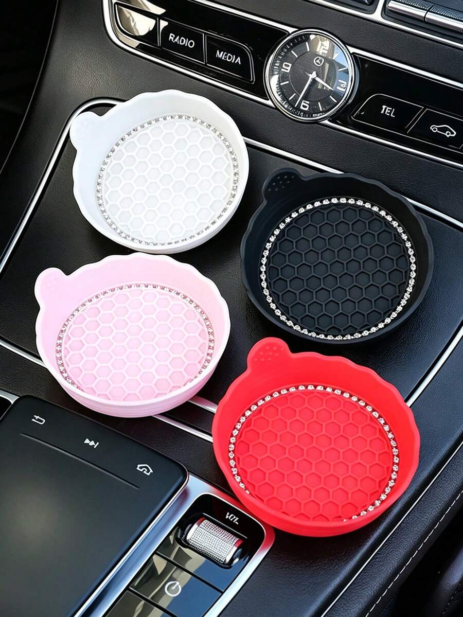 Universal Creative Rhinestone Car Cup Holder Coaster, Non-Slip Heat-Insulating Sealed Edge Cup Slot Pad - A - View 1