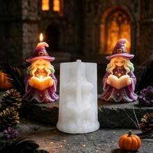 Chibi Magic Witch Reading Style Silicone Mold, Cute Magic Witch Shaped Aromatherapy Candle Mold, Suitable For Handmade Soap/Candle/Clay/Resin Plaster Crafts DIY, Gothic Magic Theme Home Decor Craft Supplies, Halloween Party Gift - A - View 7
