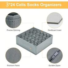 1/3pcs Socks & Underwear Storage Box, 24-Grid Foldable Storage Drawer (Drawer Dividers, Fabric Storage Box, For Organizing Socks) - Multicolor - View 2
