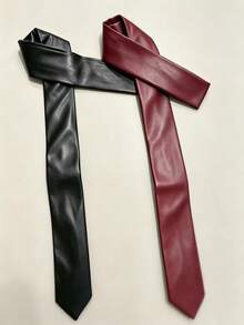 1 Buah Dasi Pria Kasual Warna Polos Lebar 5cm Bahan PU, Cocok untuk Kerja Sehari-hari, Jalan-jalan, dan Padu Padan Bisnis - Merah - View 1