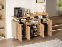 Natural Sideboard – 4 Shelves And 3 Drawers – Perfect For Living Room Or Office – 140x40x85cm - Natural - 查看 6