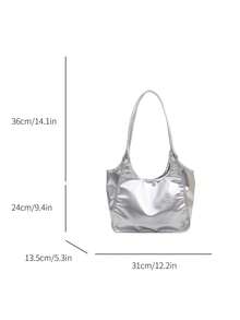 Premium Large Capacity Women's Handbag, Fashionable Versatile Casual Minimalist Commuter Shoulder Tote Bag - Silver - View 2