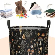 1PC Mushroom Laundry Storage Basket, Large Canvas Foldable Organizer Storage Basket, Suitable For Office, Toy Storage, Home Decoration, Laundry Basket - Dark Grey - View 3
