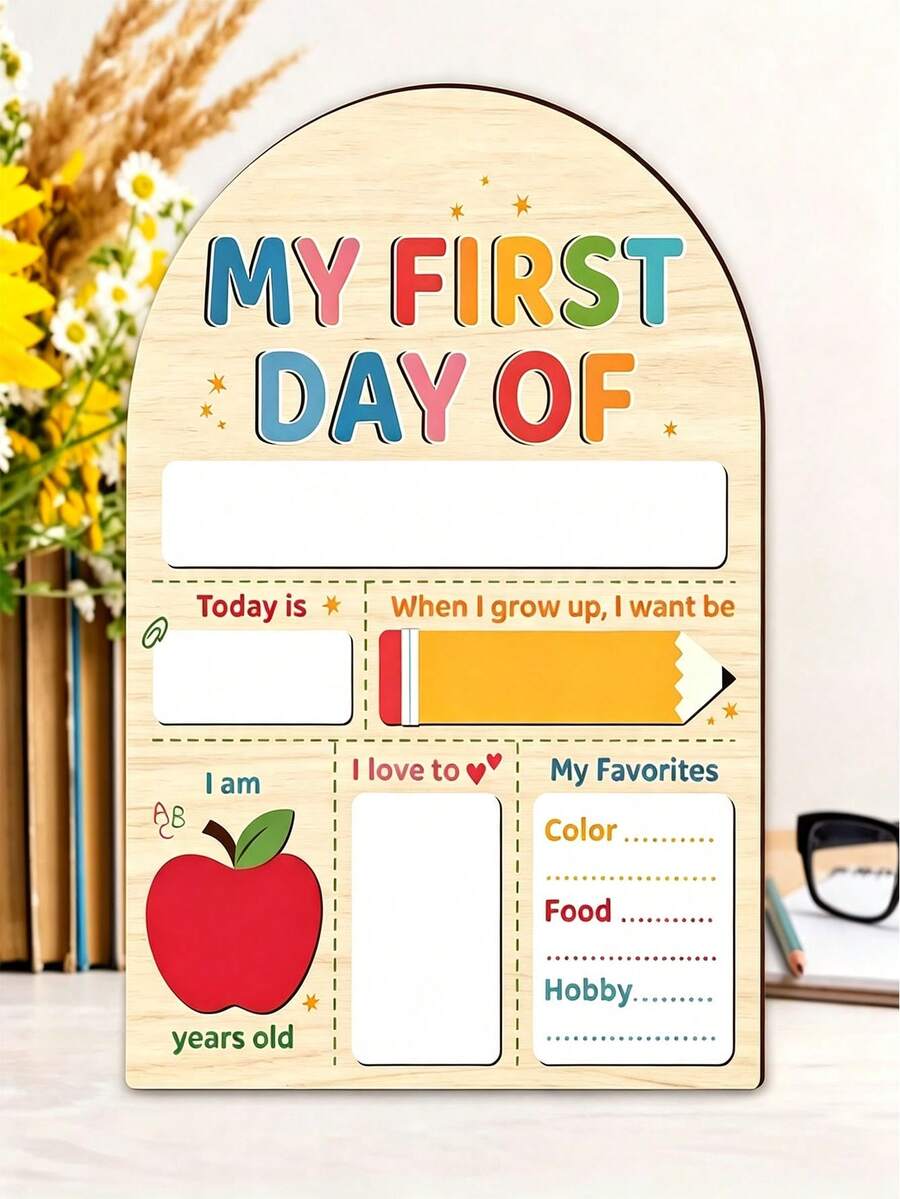 1pc First Day Of School Decoration - Name, Goal, Food Preference - Classroom Or Home Desk Decor - Suitable For Elementary School - No Battery Required