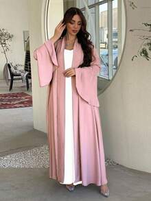 Elegant Round Neck Ruffle Cuff Long Sleeve Abaya Dress, Loose Comfortable Islamic Long Dress, Suitable For Middle East Daily Street Wear - Multicolor - View 7