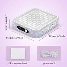 USB Mini Powerful Nail Dust Collector, Low Noise Portable Nail Dust Collector, Basic White And Shiny Crystal Rhinestone Styles, Suitable For Salon DIY Nail Polishing - White - View 10
