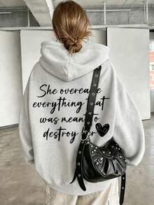 Letter Print Pattern Sweatshirt, Plus Size Women's Autumn/Winter Sweatshirt Casual - Light Grey - View 1