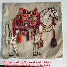 1個仿刺繡阿拉伯馬抱枕套，2D平面印花仿刺繡，波希米亞風流蘇彩色馬裝飾靠墊，輕量聚酯纖維材質單面印花，適用於臥室、客廳、沙發、床頭裝飾，不含枕芯，45*45cm - 紅白色 - 查看 11