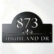 4 Sizes Available! Custom Arched Metal Door Signs, Personalized House Number And Street Name Plaques - Black - View 2