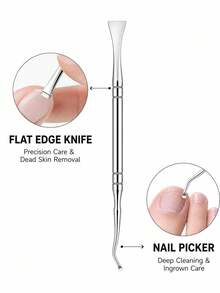 1/3/6pcs Double-Ended Stainless Steel Cuticle Pusher, Flat Blade And Nail Pick, Manicure & Pedicure Nail Groove Cleaning Tool, Suitable For Fingernail And Toenail Care - Silver - View 3
