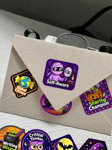 50Pcs Halloween Reward Motivational Stickers, Spooky Positive Praise Decor Supplies, Ghost Mummy Bat Pumpkin Decals For Classroom Incentives, Envelope Sealing, Planner & Scrapbook DIY Craft Projects - Multicolor - View 2