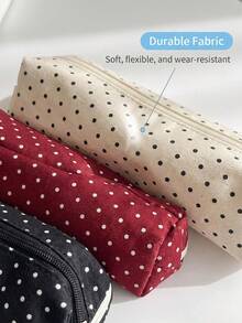 1pc Cute Polka Dot Small Pencil Case, Ruched Fabric Zipper Pen Pouch For School Stationery Storage - Multicolor - View 5