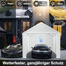 Carport Lagerzelt 3x6m Grau, verzinktes Stahlgestell, wasserdichte PE Plane, UV-Schutz, Seitenwände - Weiß 3*4m - Übersicht 3