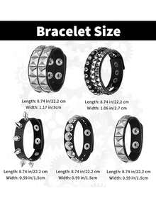 Xiacheng 1Set Punk Rock Studded Bracelet, Biker Cuff | Black Leather, Adjustable Leather Cuff,Y2K Gothic Punk Rock, Wrap Bangle, Snap Button For Halloween - Multicolor - View 2