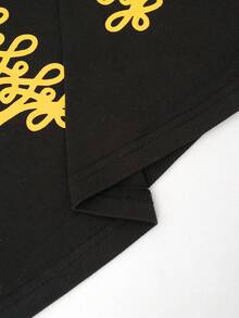 Autumn/Winter Knitted Turn-Collar Top Paired With Super Short Shorts, Y2K Style, Print And Button Detail Design, Sexy Look, Suitable For Night Out - Black - View 12