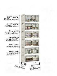 Foldable Storage Cabinet With Wheels, Vertical Transparent Door Stackable Organizer Unit, Multi-Layer Plastic Storage Drawers, Suitable For Closet Living Room Bathroom, Multi-Functional Home Sundries Storage Rack - View 2
