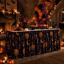 1 Halloween Themed Table Skirt Print Made Of Polyester Fabric, Perfect For Decorating, Family Dining, Kitchen Events, And Seasonal Celebrations - Multicolor - View 7