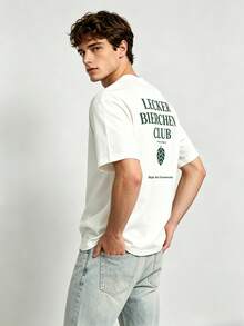 Una camiseta de hombre con doble estampado, elegante y casual, con cuello redondo. - Blanco - Ver 3