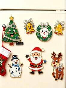 7/1pc Christmas Refrigerator Magnets Set, Santa Claus, Christmas Tree, Snowman, Reindeer, Bell Soft Magnetic Ornaments, Reusable Holiday Decorations - Multicolor - View 8