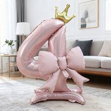 2pcs 42 Inch Blue Base Crown Number Foil Balloon With 21 Inch Pink Bow Balloon, Valentine's Day Birthday Wedding Party Gathering Decoration Balloons - View 5