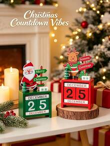 1pc Wooden Santa Claus Christmas Tree Calendar, Christmas Desktop Calendar, Desktop Decoration Ornament, Birthday Gift, Graduation Gift, Christmas Decoration - Multicolor - View 2