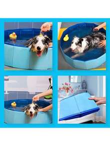 This Blue Foldable Pet Swimming Pool Is A Portable Outdoor Pool Suitable For Dogs To Swim And Cats To Play. It Has A Large Size And Is Equipped With A Drain Hole For Easy Cleaning. Made Of Durable Materials, It Offers Multiple Functions. - Multicolor - View 9