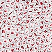 100/500/1000pcs 4*7mm White Round Acrylic Letter Beads With Red Letters, Suitable For Bracelet And Jewelry Making - Multicolor - View 1