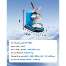 Ice Crusher Machine, 220lbs Per Hour Electric 4 Blades Snow Cone Maker, Stainless Steel Shaved Ice Machine With Bowl And Cover, 300W 1400RPM Ice-Shaver For Home And Commercial Use, Blue - 300W 1400RPM - View 7