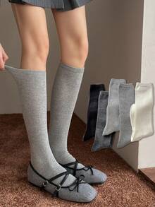 1/5 Pairs Women's Calf Socks, Solid Color Slimming Non-Slip Knee-High Slouch Socks, Suitable For Daily Wear - Multicolor - View 2
