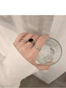 Zhishang European & American Minimalist Premium Cold Style Set Rings For Women, Personalized Plain Band With Rhinestone Open Ring Set - Geometric - View 1