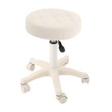 Height Adjustable PU Leather Round Rolling Stool With Wheels, Swivel Salon Spa Home Office Stool, White - White - View 2