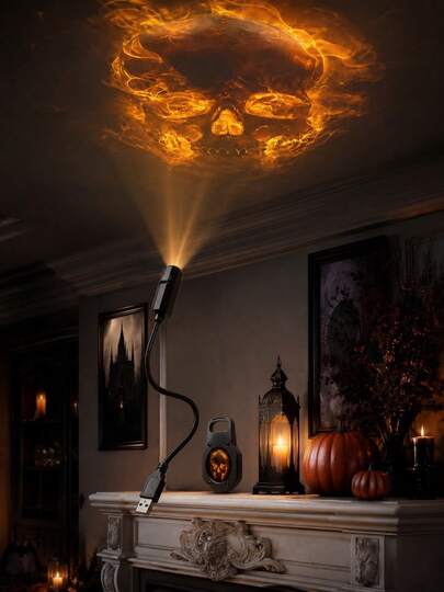Lámpara de cabeza de calavera de Halloween, elige blanco, rojo, verde o dorado, luz ligera alimentada por USB con rotación de 360° para fiestas embrujadas y decoración del hogar de temporada