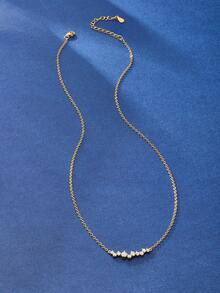 SYMFNY 1pc 925 Silver Minimalist Shiny Cubic Zirconia Pendant Necklace - Style 1 - View 5