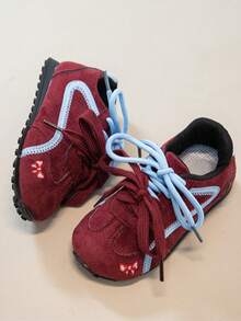 Vintage Red & White Color Block Toddler Athletic Shoes, Non-Slip Soft Sole Hook & Loop Kids Walking Training Shoes - Red - View 7