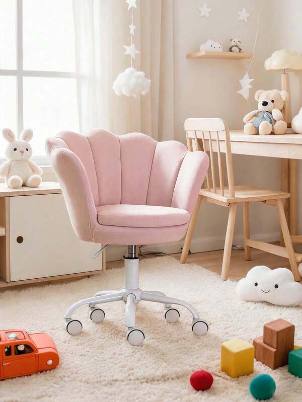 WAHSON OFFICE CHAIRS Sedia da scrivania regolabile in altezza per bambini, sedia girevole in velluto con motivo a petali, comoda sedia da ufficio per bambine e bambini