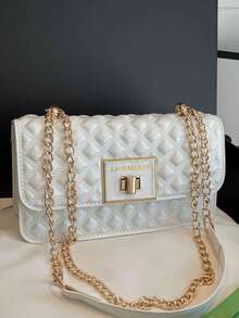 New Fashion Chain Quilted Women's Handbag, Small Square Crossbody Shoulder Bag 2026 - White - View 9