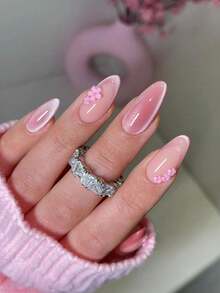 10PCS Spring/Summer Pink Cat Eye Cherry Blossom Premium Handmade Press-On Nails Sweet Atmosphere Ins Style - Baby Pink - View 1
