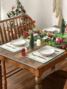 1pc/4pcs/6pcs,Christmas Tree,Pine Tree,Gift Print Table Mat,Rectangular Tablecloth,Washable,Suitable For Family Dinner,Coffee Table,Durable Kitchen And Dining Room Decor,Table Decoration Party And Scene Decoration,Home Decor - Multicolor - View 2