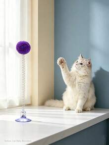 1/5/10/15/20pcs Indoor Cat Interactive Toys, Durable Metal Spring Plush Ball Cat Teaser Wand With Suction Cup Base, Random Mixed Colors, Battery-Free, Stimulate Hunting Instinct, Suitable For All Cat Breeds Pet Toys - Multicolor - View 5