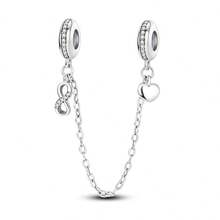 1pc Minimalist Basic Heart & Infinity Symbol Silicone Safety Chain Beads, Suitable For Bracelet DIY Jewelry Making Basic Accessories - Silver - View 1