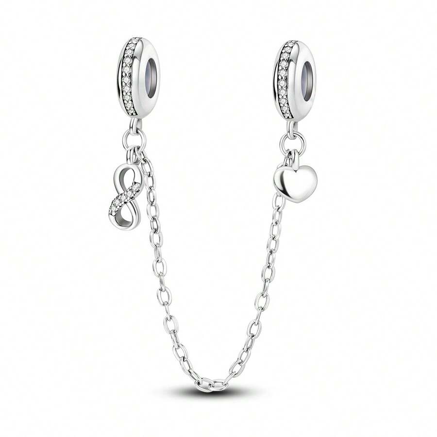 1pc Minimalist Basic Heart & Infinity Symbol Silicone Safety Chain Beads, Suitable For Bracelet DIY Jewelry Making Basic Accessories - Silver - View 1