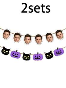 Custom Halloween Photo Banner, Spooky Personalized Face Garland For Party Backdrop & Wall Decor, Pumpkin Cat Bunting, Customized Picture Holiday Party Sign, Customizable Halloween Room Decor Gift, Garden, Living Room Decoration, Gifts For Friends - Style a - View 8