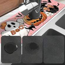 1pc Halloween Ghost Pumpkin Pattern Sink Faucet Absorbent Mat, Drainage Mat, Suitable For Kitchen, Bathroom Sink, Countertop, Drainage Mat, Diatomaceous Earth Material, Trimmable, Quick Dry Mat - Multicolor - View 9