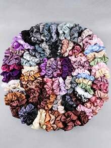 32 Pcs Women's Solid Color Scrunchies High Elastic Hair Ties Soft Satin Scrunchies Hair Accessories Casual, Versatile - Multicolor - View 1
