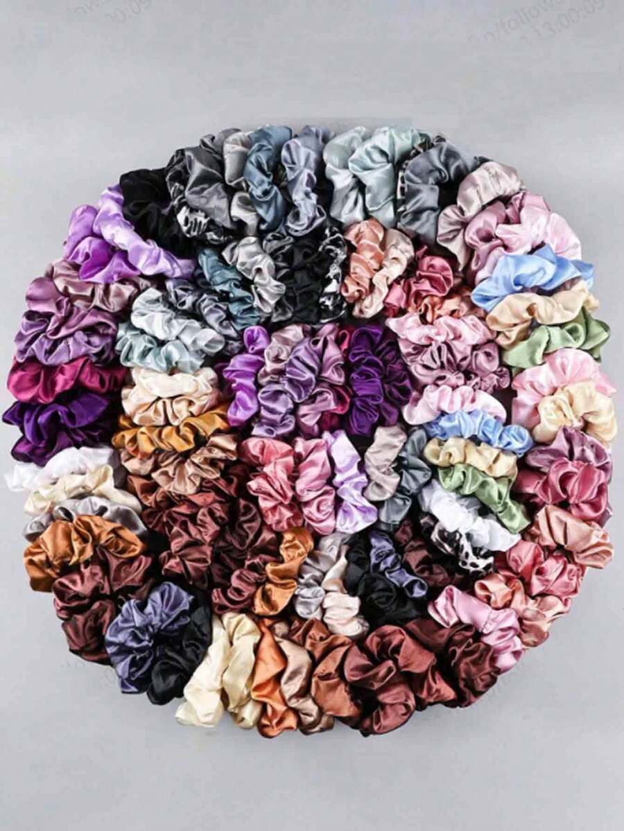 32 Pcs Women's Solid Color Scrunchies High Elastic Hair Ties Soft Satin Scrunchies Hair Accessories Casual, Versatile - Multicolor - View 1