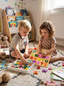 1 Set Kids Wooden Puzzle Toys - Interactive Educational Aids, Alphabet Games, Teaching Aids, Wooden, Children, Boys Games, Bingo Games - Beige - View 2